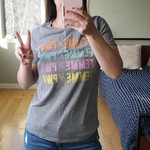 Life Elsewhere Femme Power graphic gray tee shirt